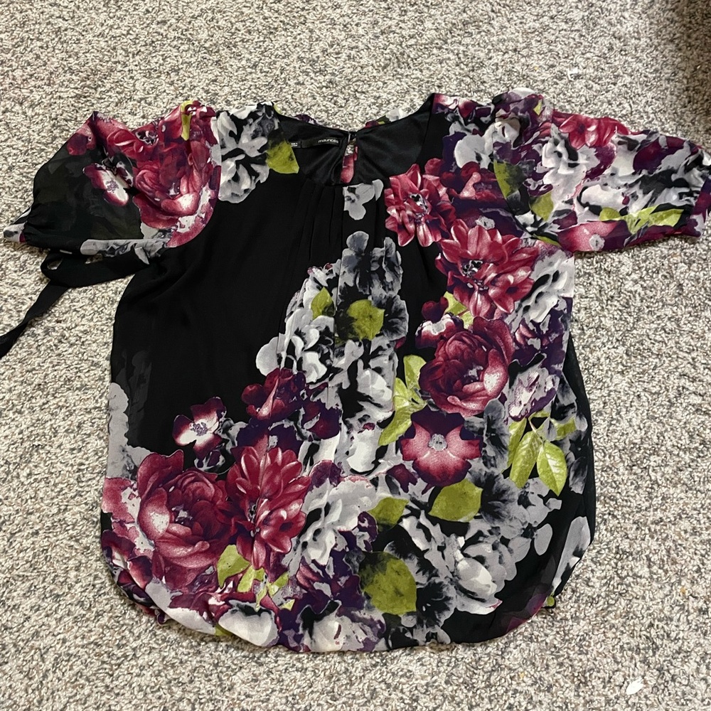 Mourices Floral Black and Purple Women's Top
